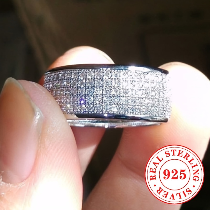 Women's Wide Band S925 Sterling Silver Zirconia Wedding Ring